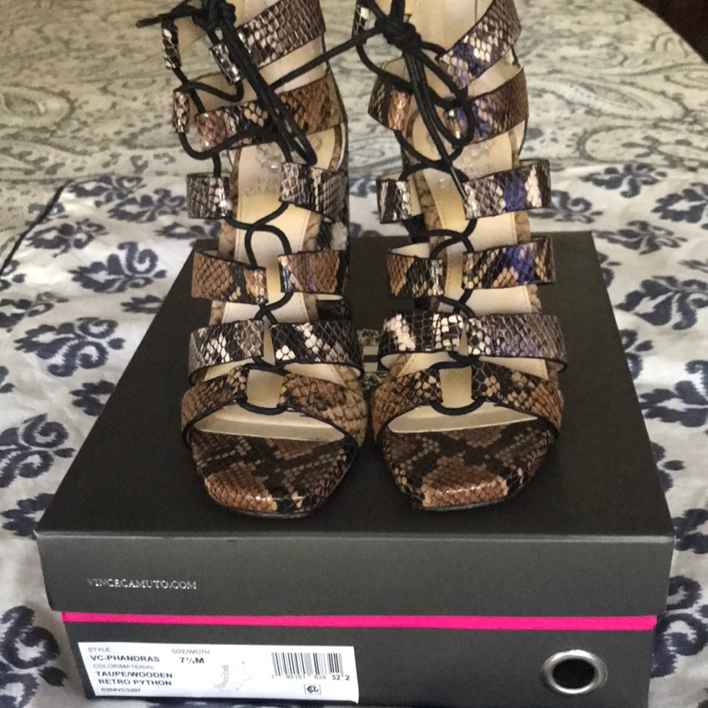 Vince Camuto snake print block heel